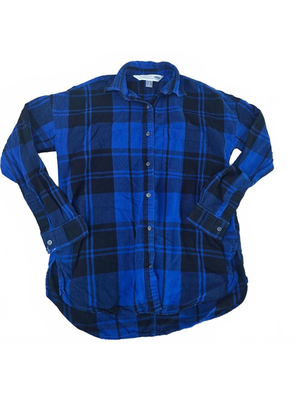 Wmns Small Old Navy blue plaid boyfriend shirt